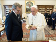 Pope Francis meets with David Sassoli, president of the European Parliament, June 25, 2021.